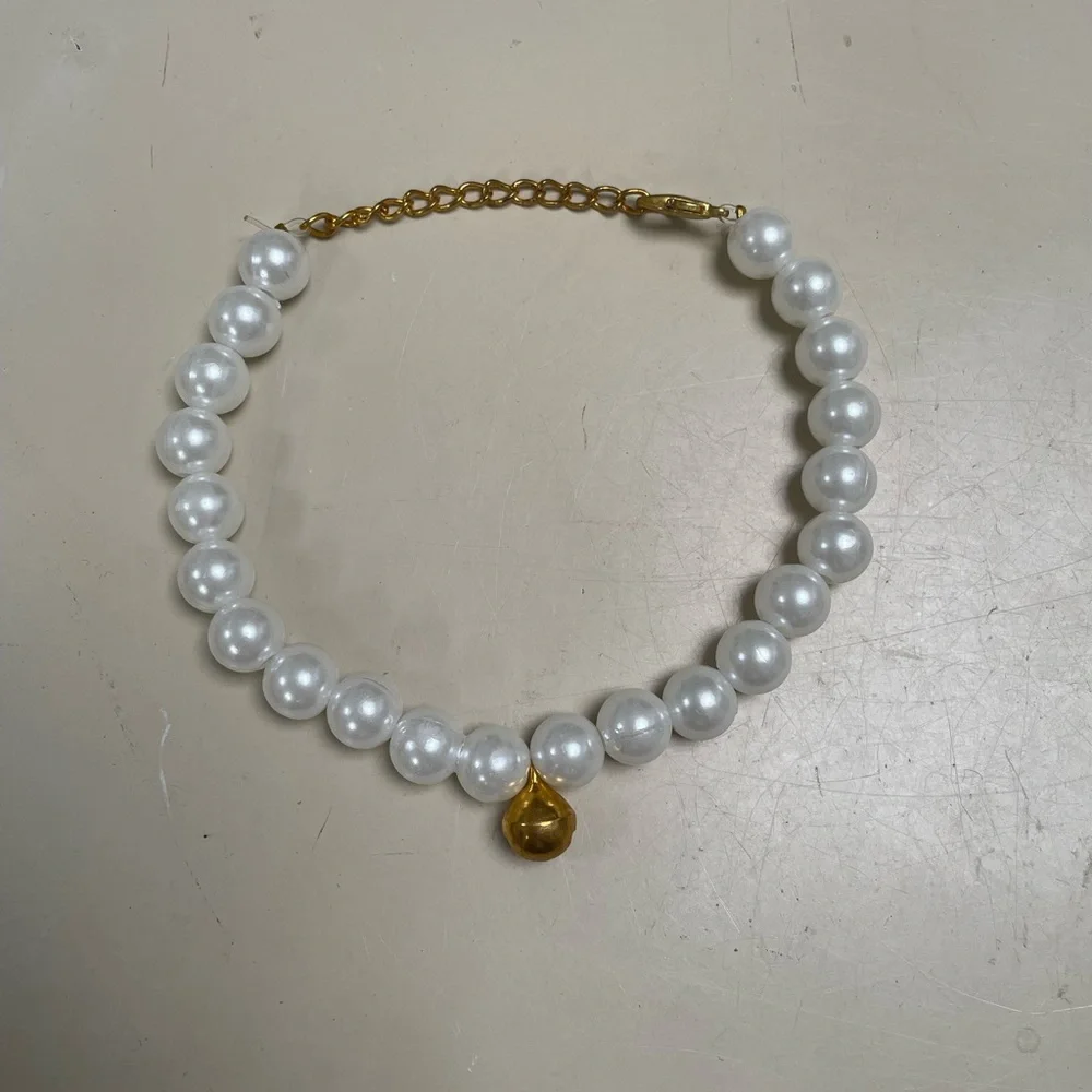 Small Cat/Dog Pearl Necklace with Gold Bell